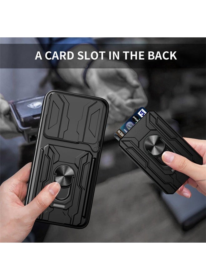 جراب شيلد لـ Redmi Note Note 15 5G بحماية كاملة ضد الصدمات وغطاء كاميرا متحرك مع دبلة معدنية وحافظة بطاقات - Image 3